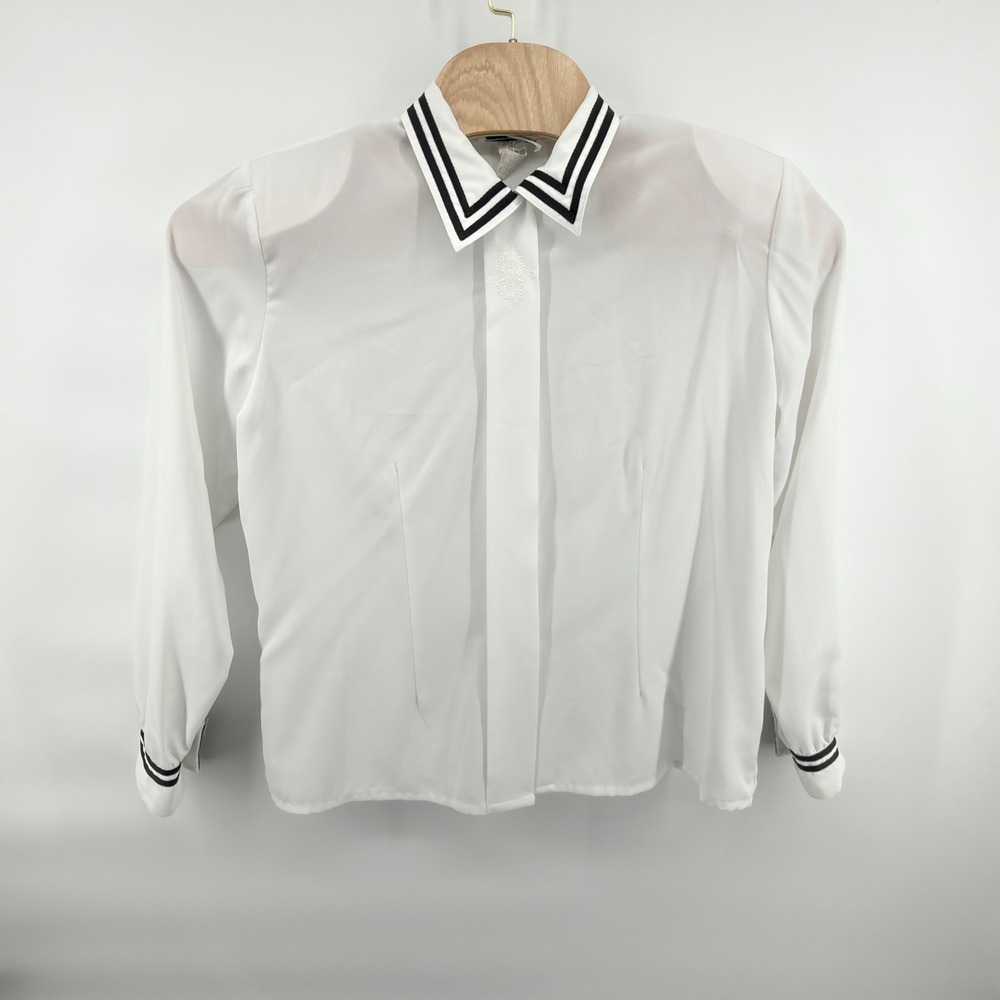 Vtg Impressions of California Blouse 16 White Black Sailor Collar Sailorcore